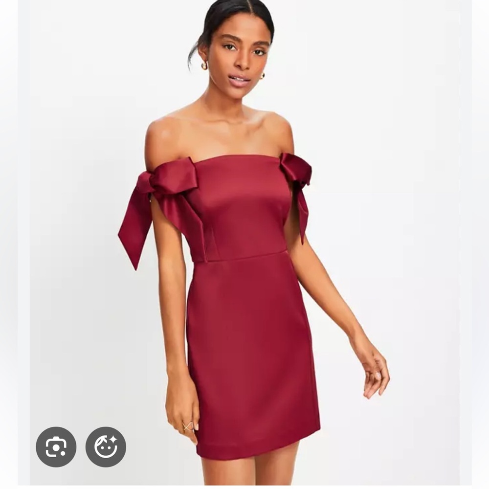 NWT LOFT Burgundy Red Bow Off-The-Shoulder Mini Dress, 12P